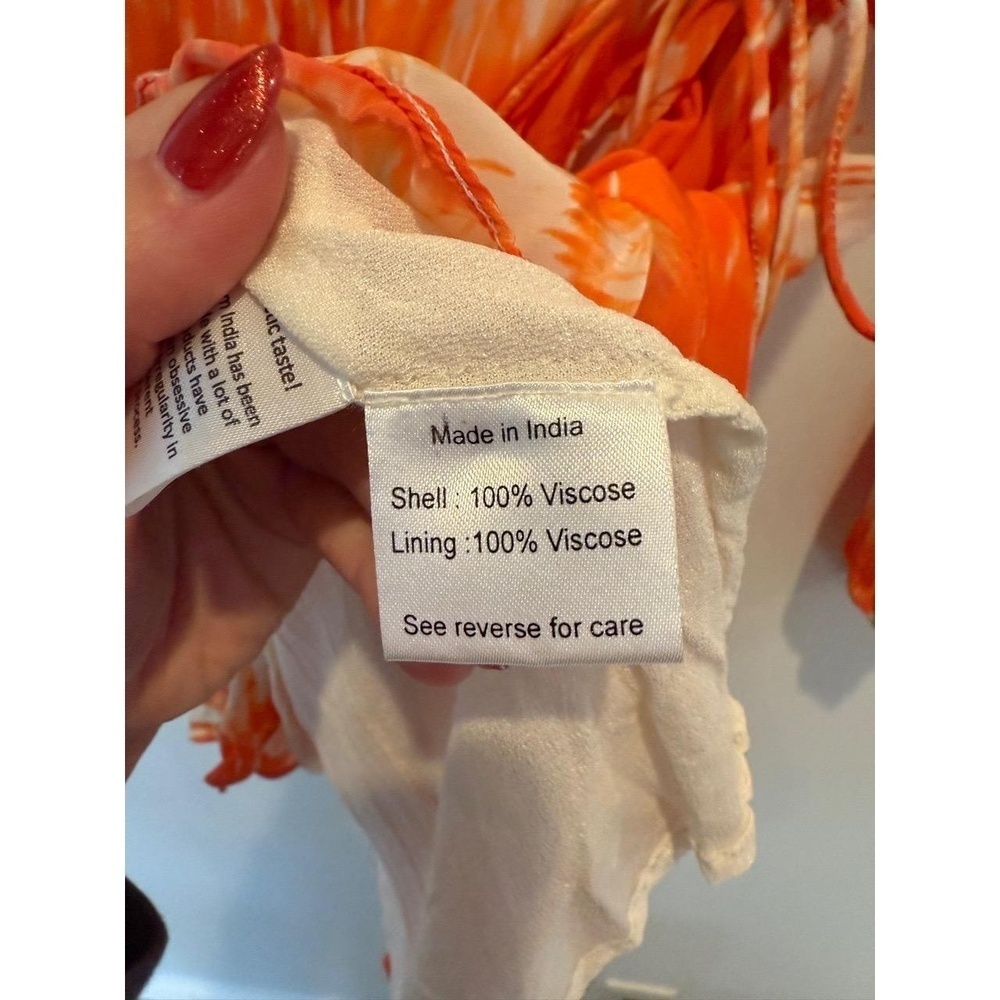 ROCOCO SAND Womens Mini Dress Size S Orange Off-White Tie-Dye Long Sleeve Collar - Picture 6 of 8